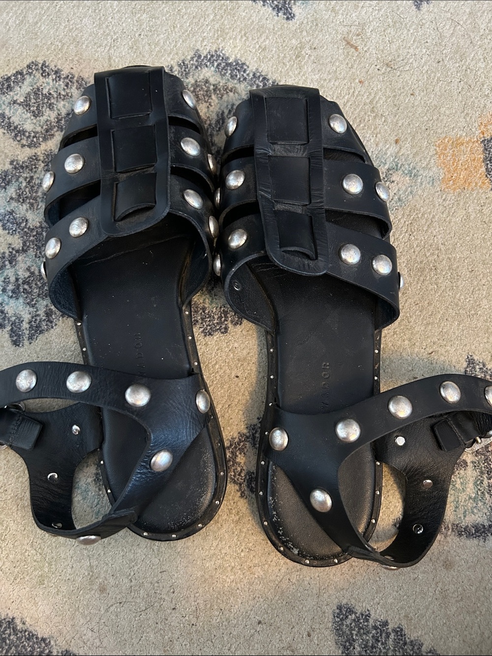 Freda Salvador Black Leather Studded Gladiator Sandals